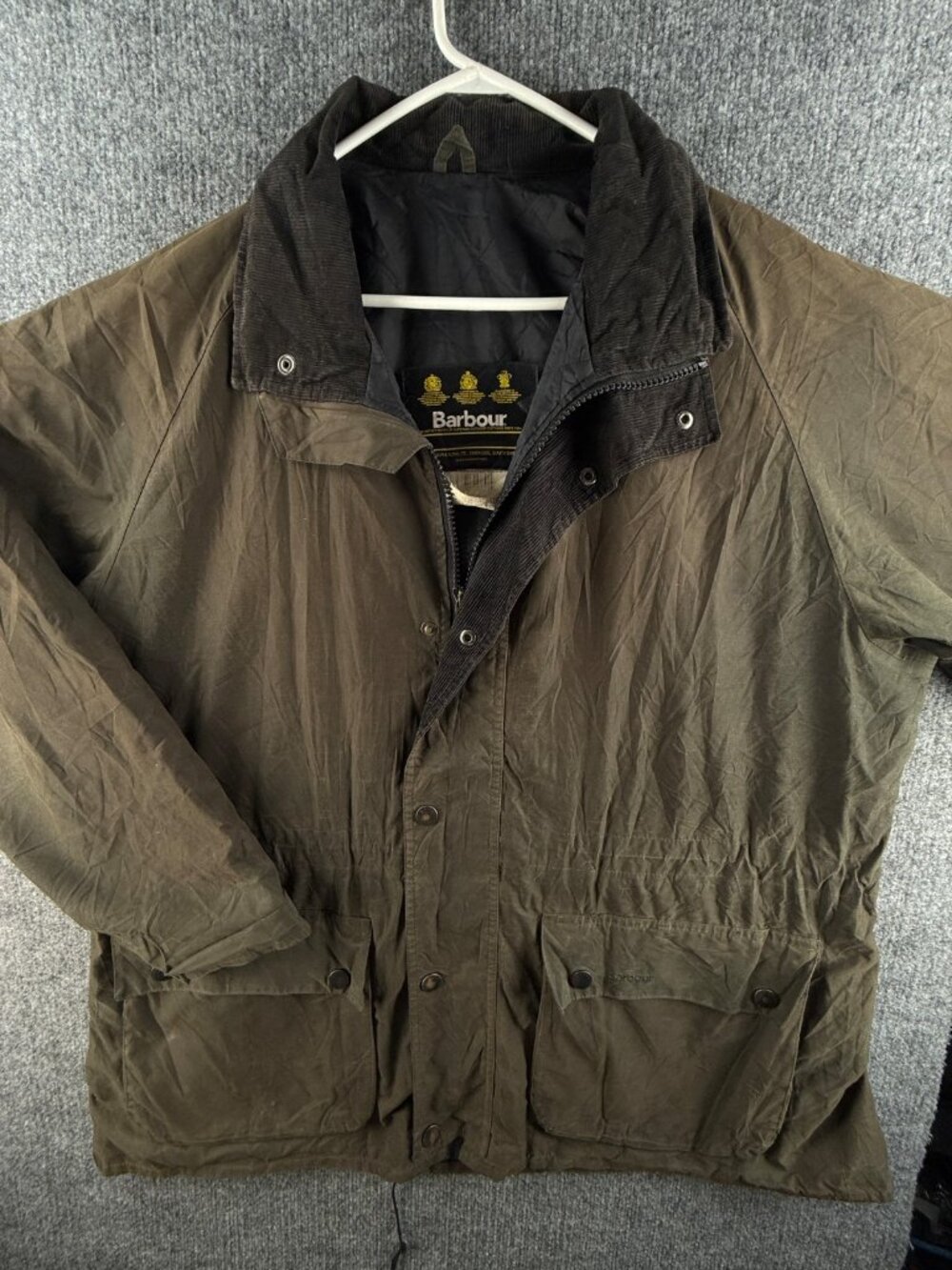 Barbour A930 Large Green Insulated Waxed Jacket Coat Men Full Zip Pockets Adult
